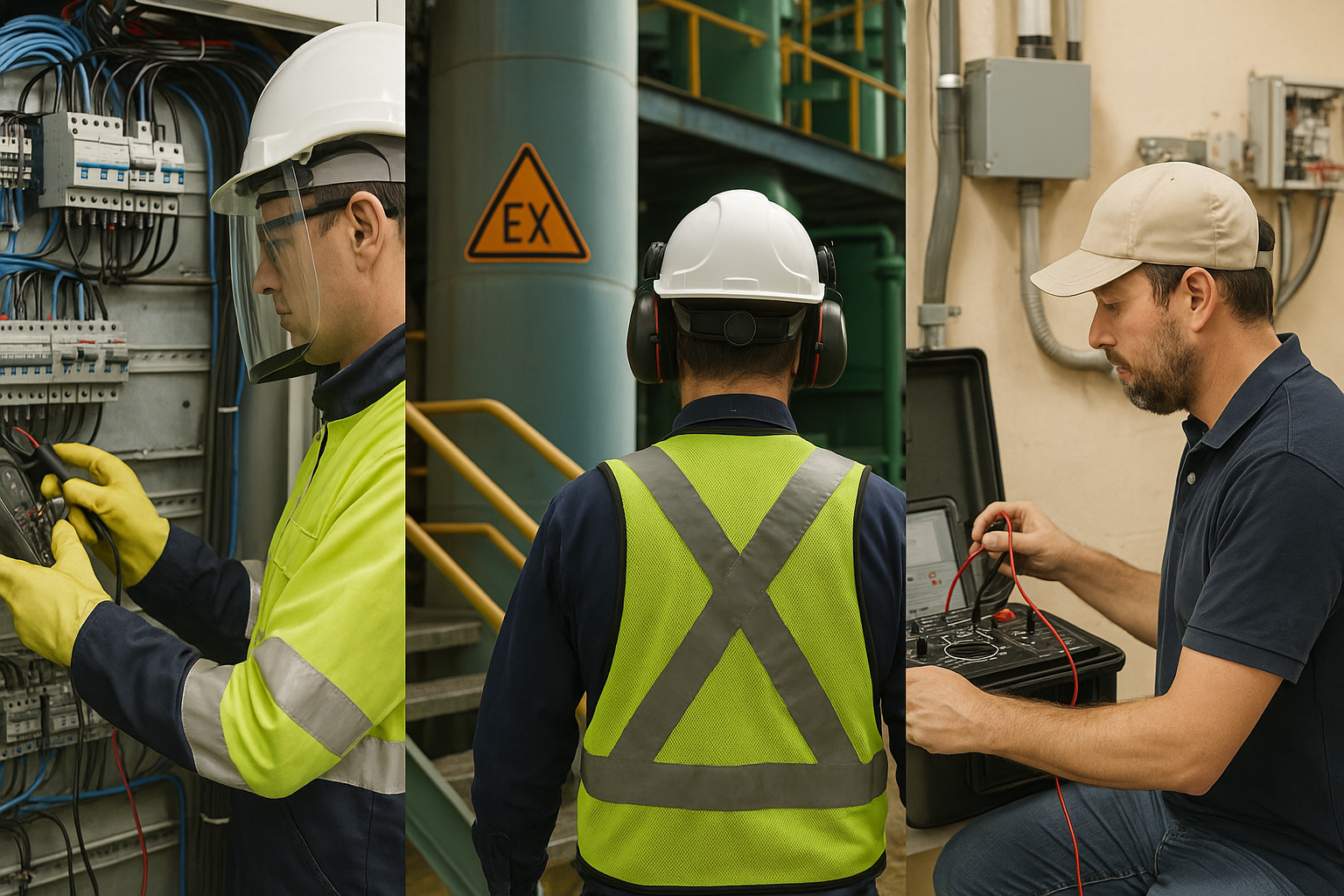 Technicien travaillant sur une installation électrique industrielle